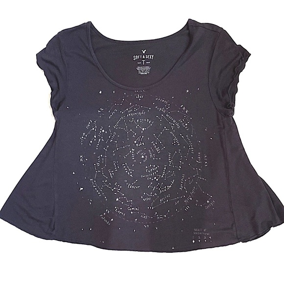 American Eagle Soft & Sexy Zodiac Tee Constellation Graphic Oversize Raw Hem Top - Picture 3 of 15